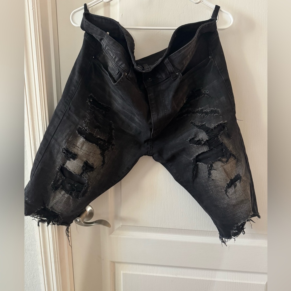 Black Distressed Denim Shorts